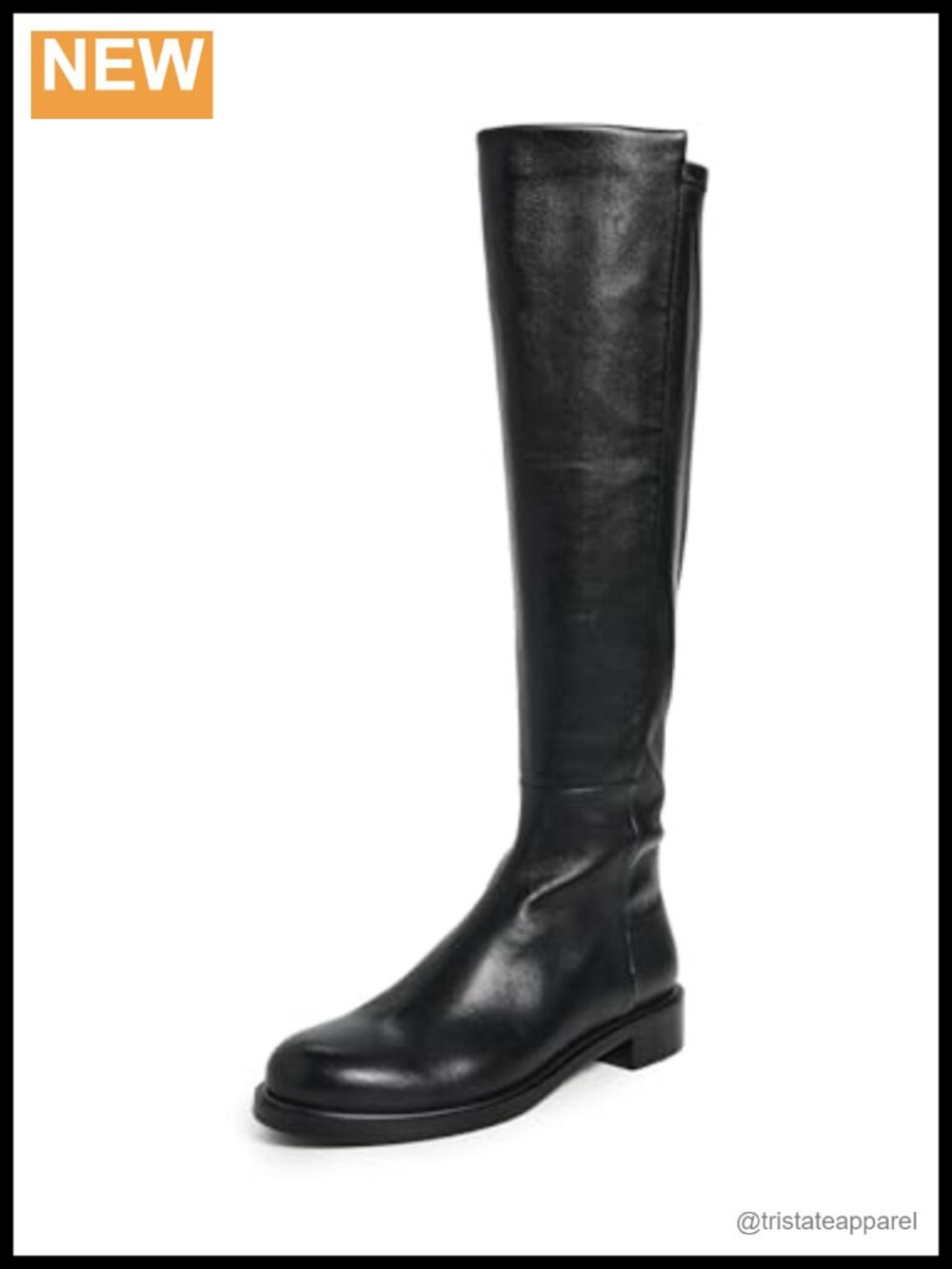 Knee-High Lambskin Leather Boots Stacked Heel Pull-On